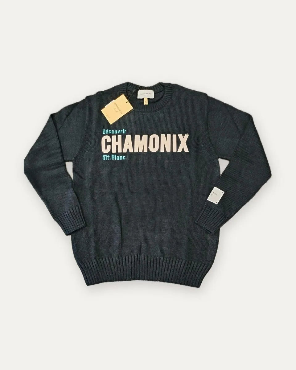 maglione girocollo découvrir chamonix superculture, blu notte