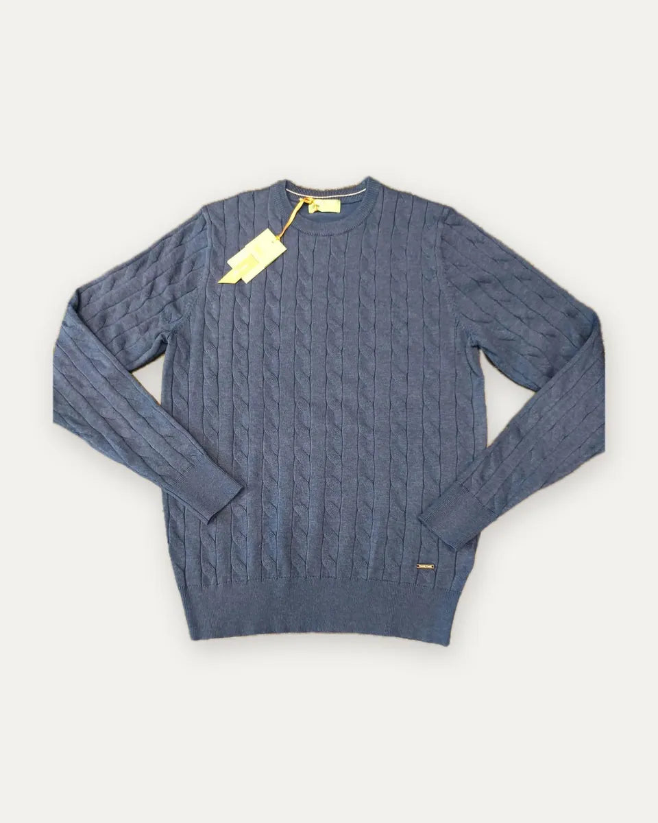 maglione girocollo a trecce take two, blu