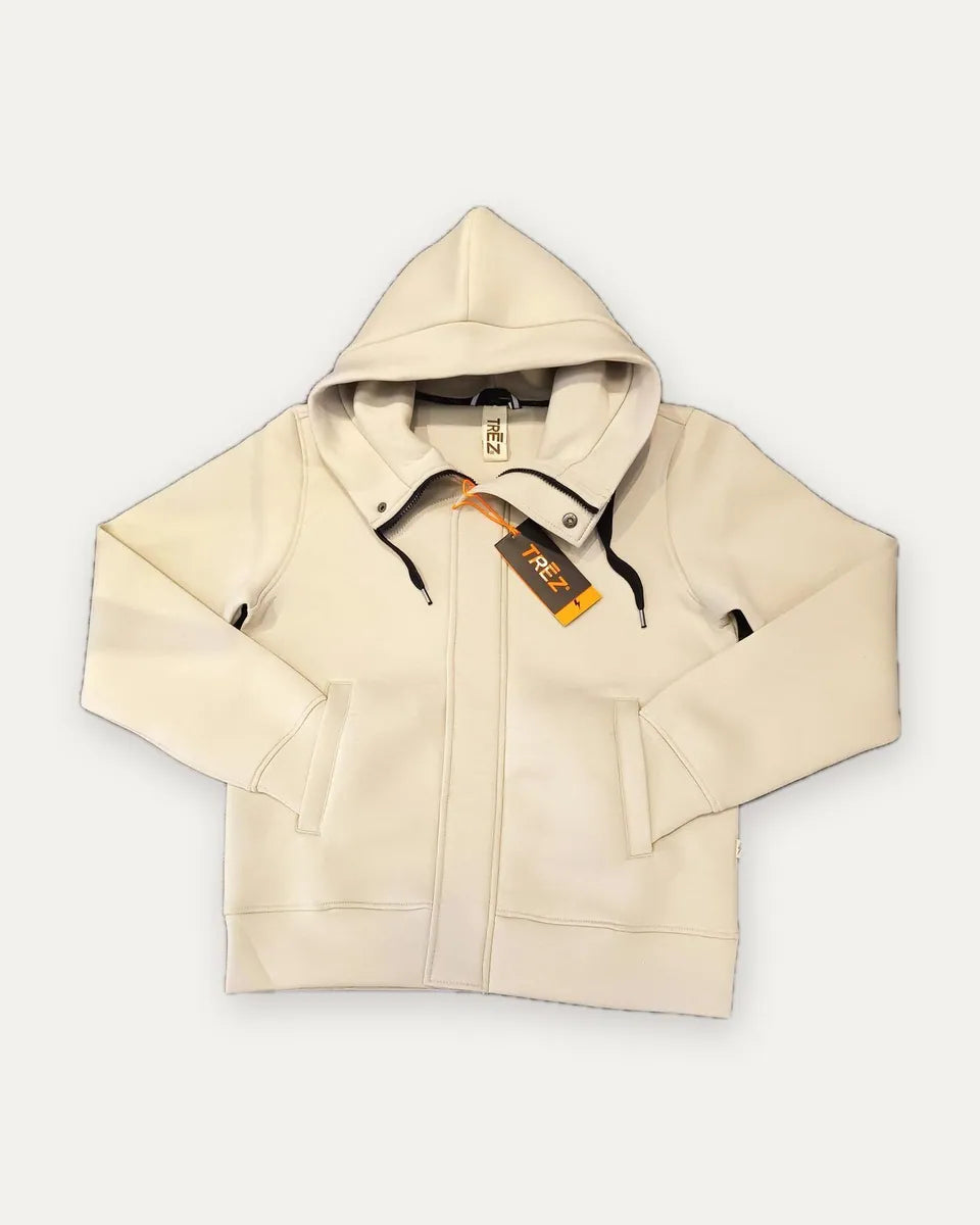felpa con zip, collo alto e cappuccio trēz, ghiaccio