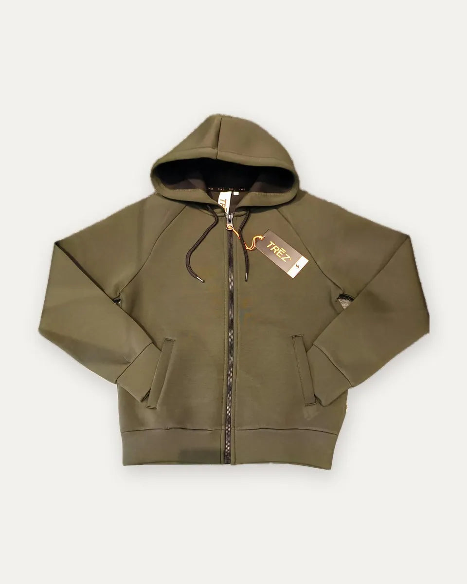 felpa con zip e cappuccio trēz, verde oliva