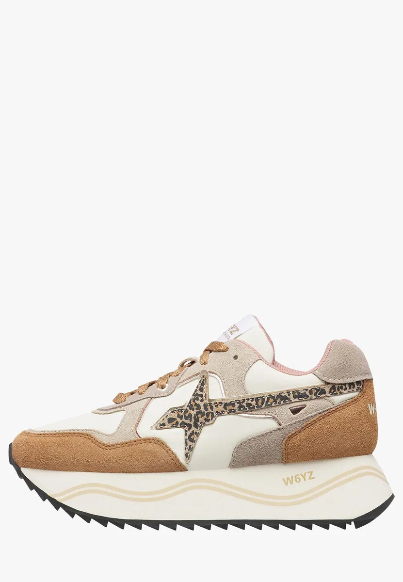 sneaker deva in camoscio e tessuto w6yz, marrone-bianco latte, foto 1 di 4