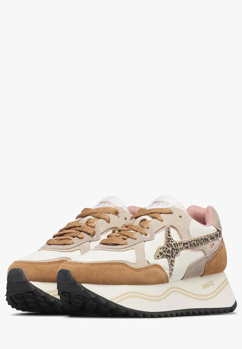 sneaker deva in camoscio e tessuto w6yz, marrone-bianco latte, foto 3 di 4