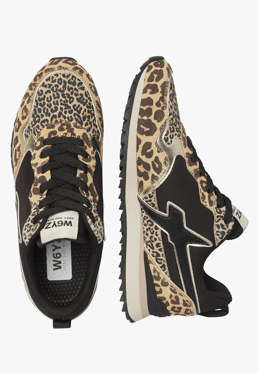 sneaker jet in pelle e tessuto animalier w6yz, marrone-nero-oro, foto 2 di 4
