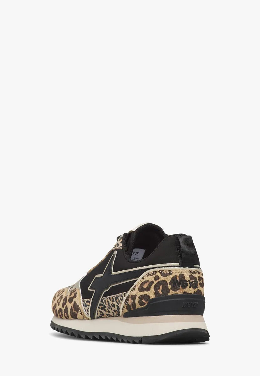 sneaker jet in pelle e tessuto animalier w6yz, marrone-nero-oro, foto 4 di 4