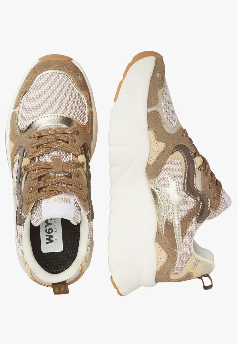 sneaker mia in pelle e tessuto con dettagli oro w6yz, tortora-oro, foto 2 di 4